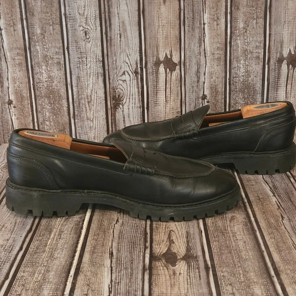 Sz 9 D Allen Edmonds Freeport Black Leather Weatherproof Lug Sole Penny Loafers